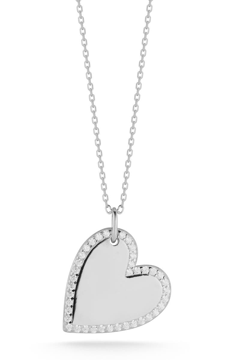 GLAZE JEWELRY Rhodium Plated Sterling Silver CZ Halo Heart Pendant Necklace, Main, color, 