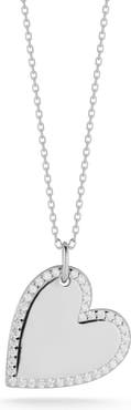 GLAZE JEWELRY Rhodium Plated Sterling Silver CZ Halo Heart Pendant Necklace