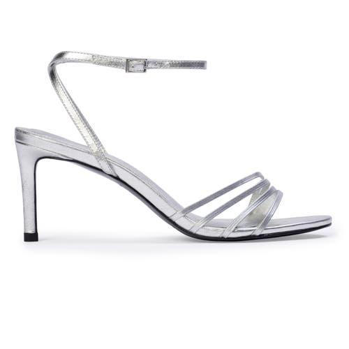 BLACK SUEDE STUDIO ELLA70 SANDAL in Silver Metallic Leather at Nordstrom, Size 37
