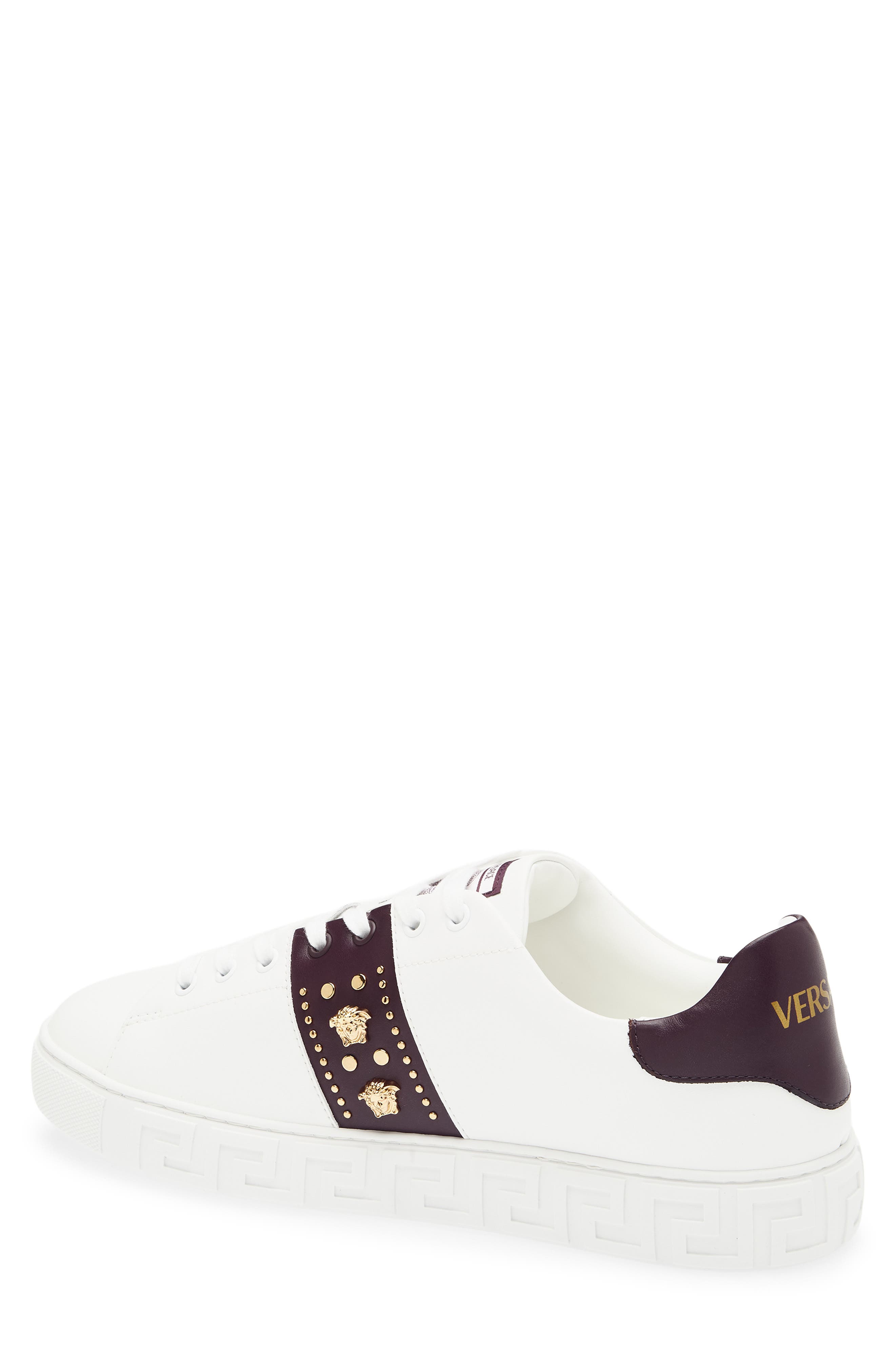 Versace Studded Greca Sneaker, Alternate, color, White Mulberry Gold