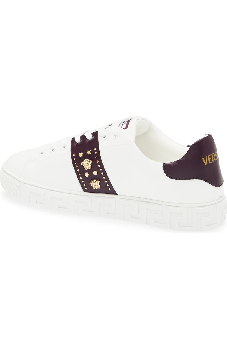 Versace Studded Greca Sneaker, Alternate, color, White Mulberry Gold