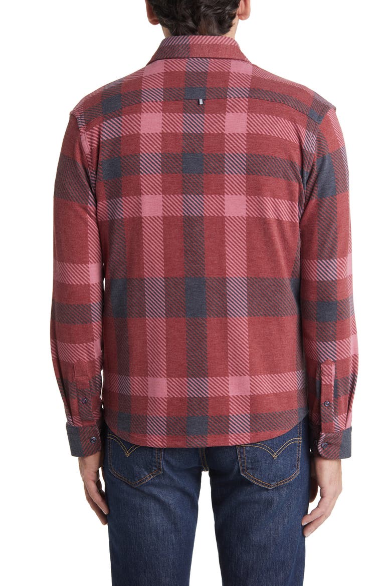 Big Plaid Tech Fleece Button-Up Shirt, Alternate, color, BURGUNDY