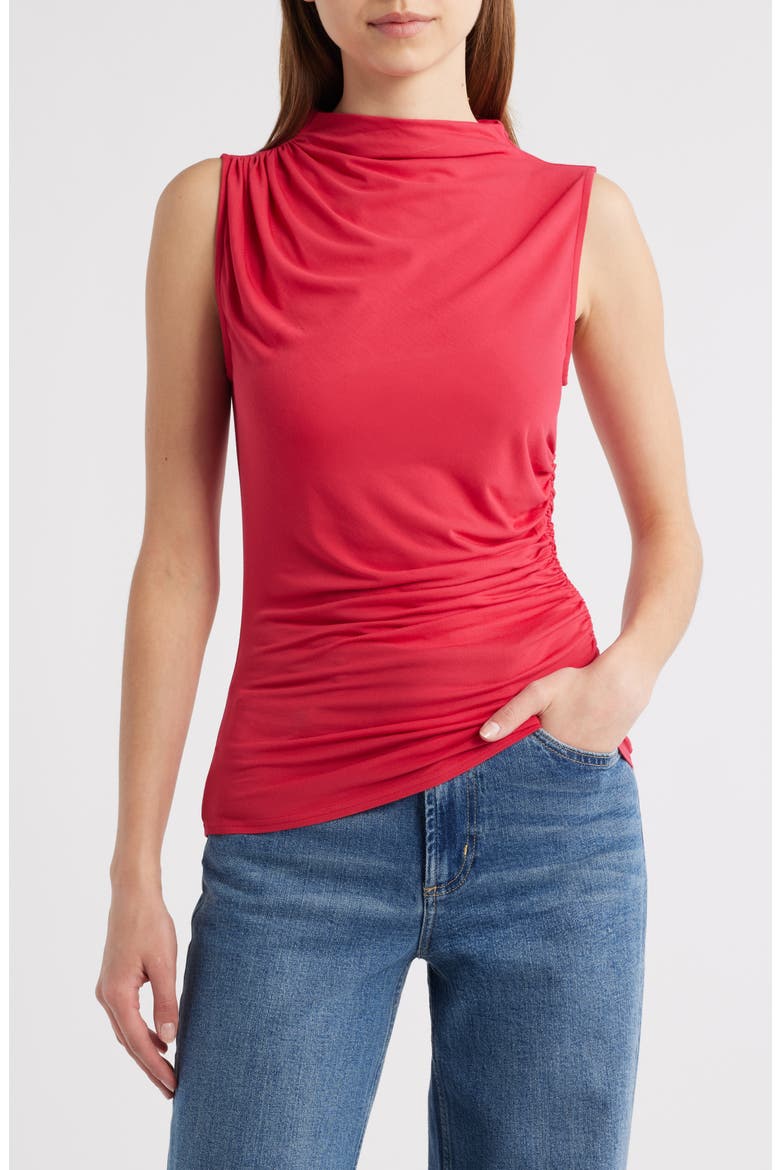 Christen Ruched Mock Neck Top, Main, color, CRIMSON