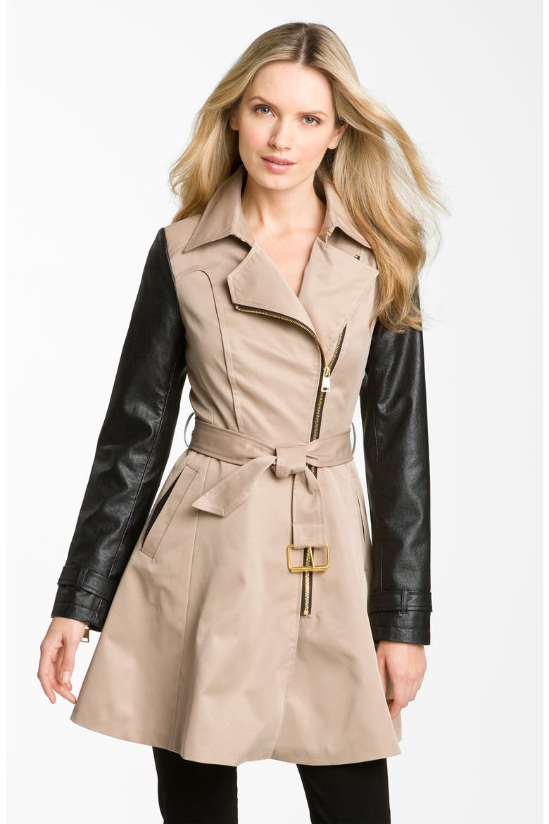 Mixed Media Trench Coat, Main, color, KHAKI