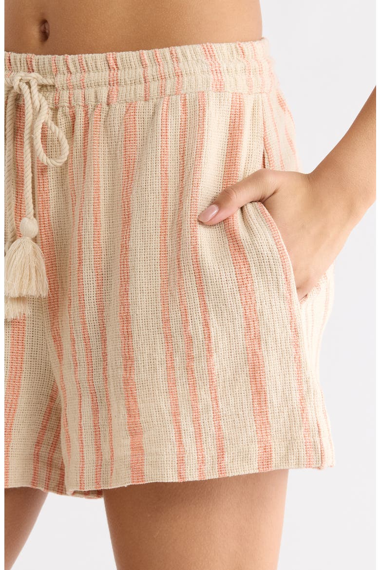 Stripe Cotton Drawstring Shorts, Alternate, color, BEIGE/ CAYENNE STRIPE