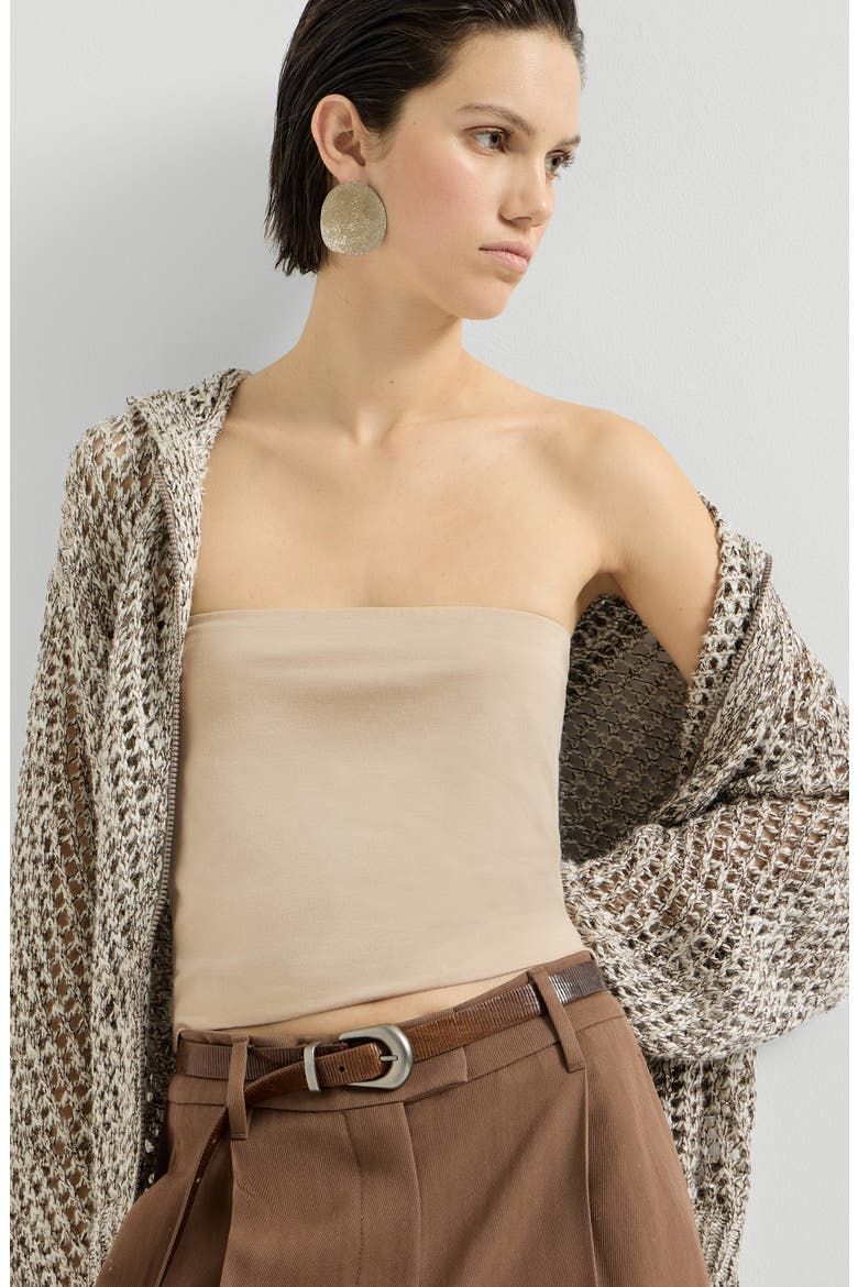 Stretch cotton jersey bandeau top, Alternate, color, Sand