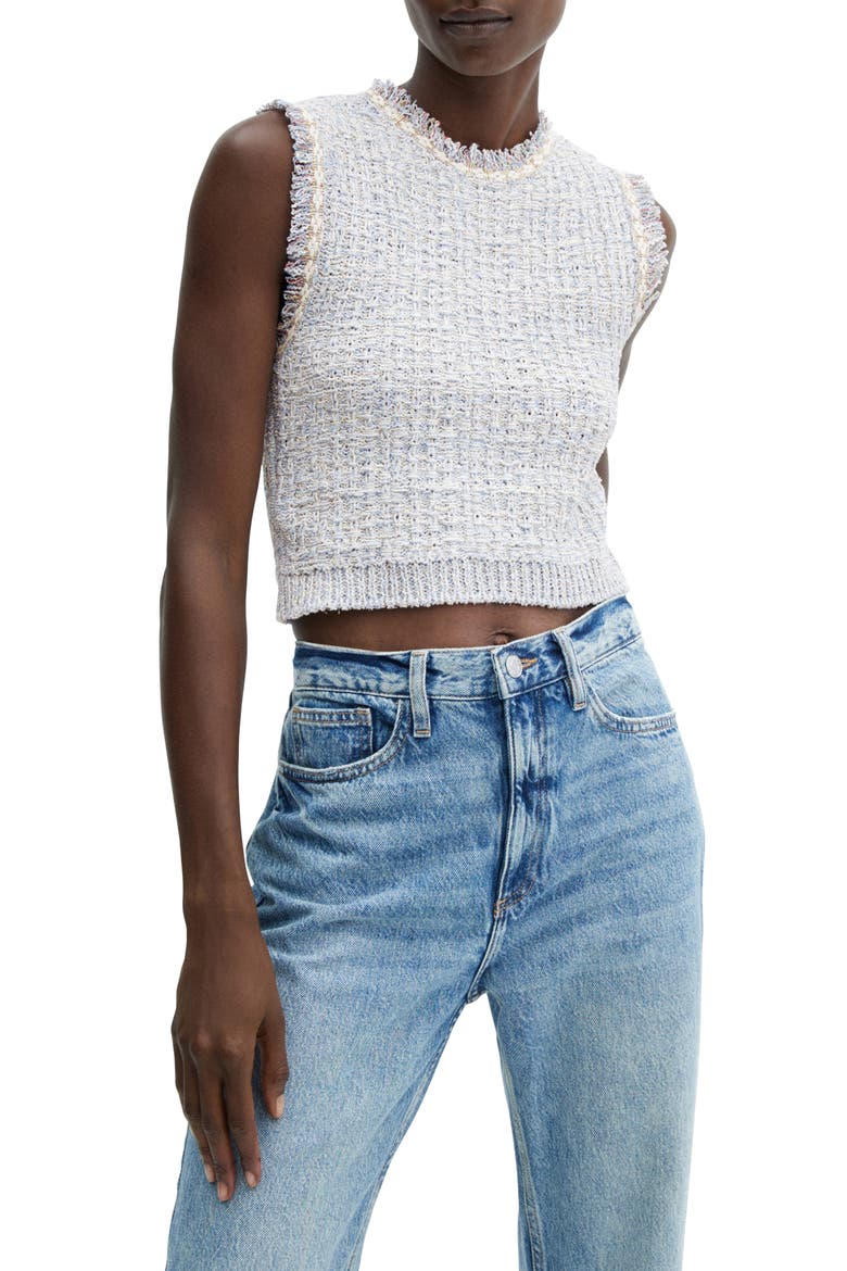Jewel Button Sleeveless Tweed Top, Main, color, SKY BLUE