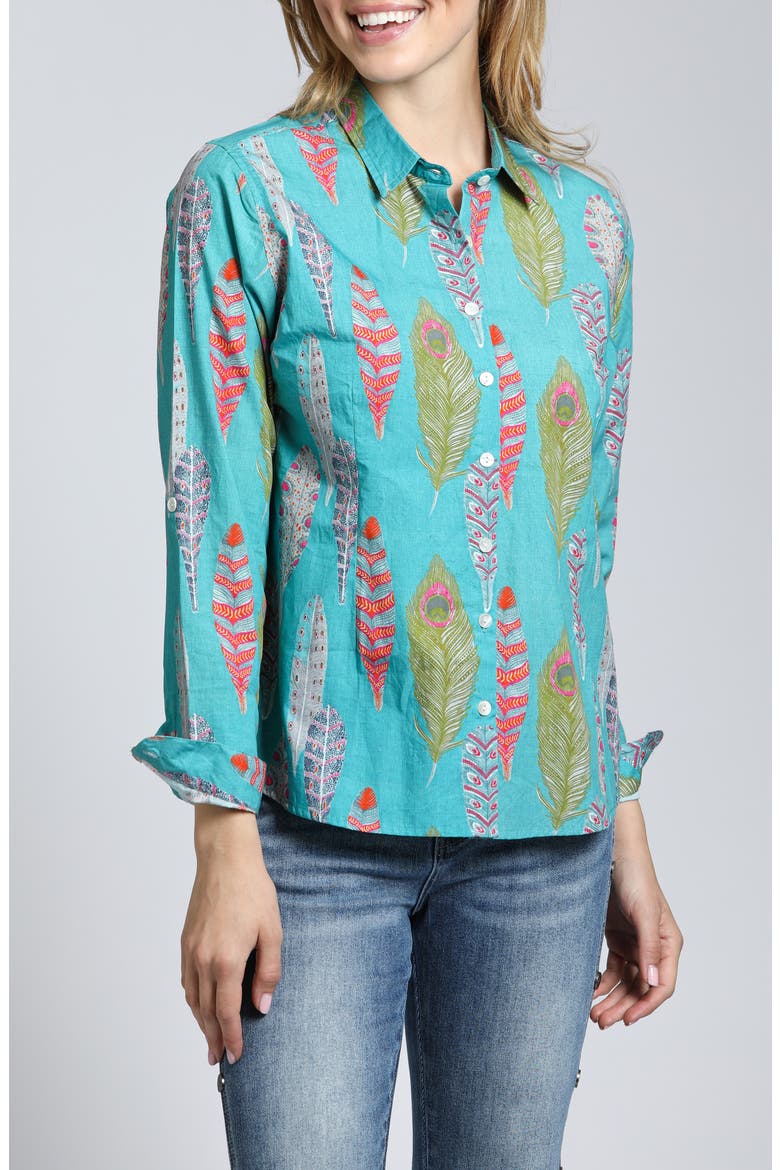 Print Poplin Button-Up Shirt, Main, color, TURQUOISE MULTI