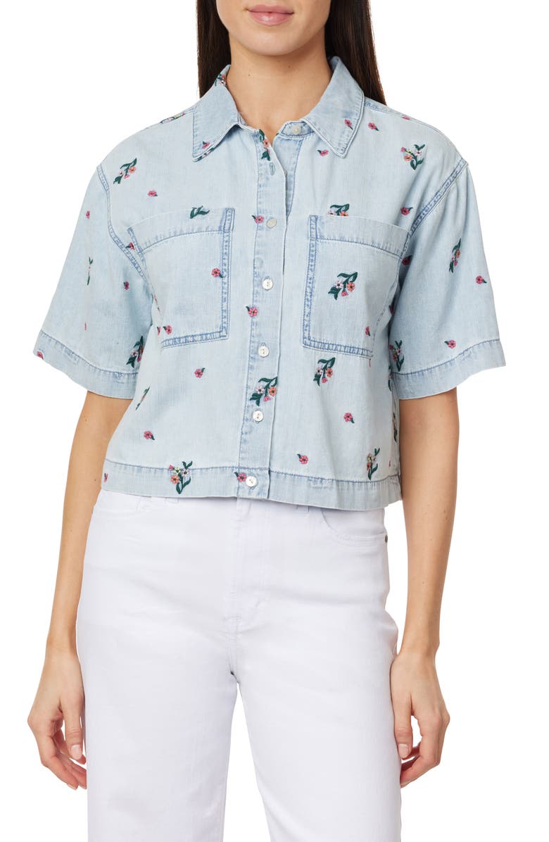 Kensie Embroidered Camp Shirt, Main, color,