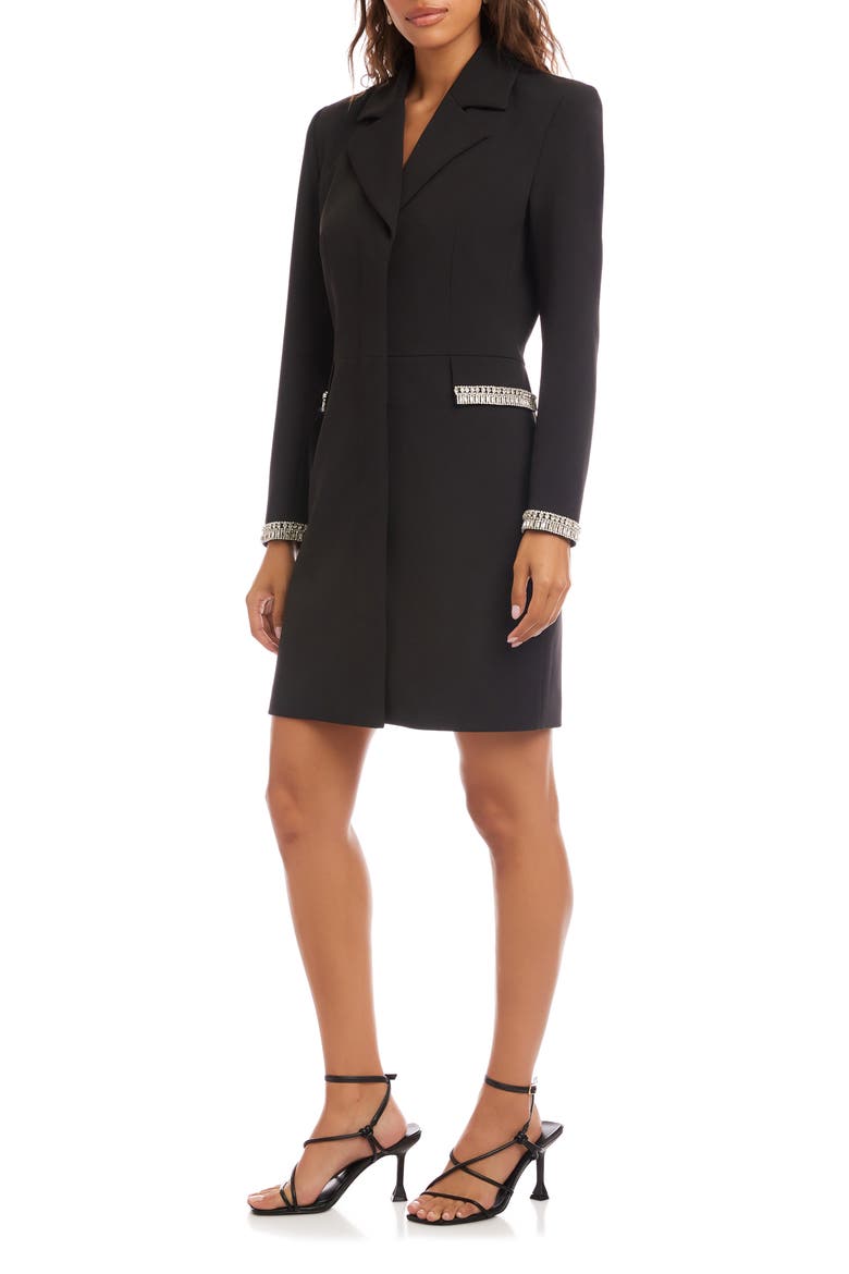 Rhinestone Detail Long Sleeve Crepe Blazer Dress, Alternate, color, BLACK