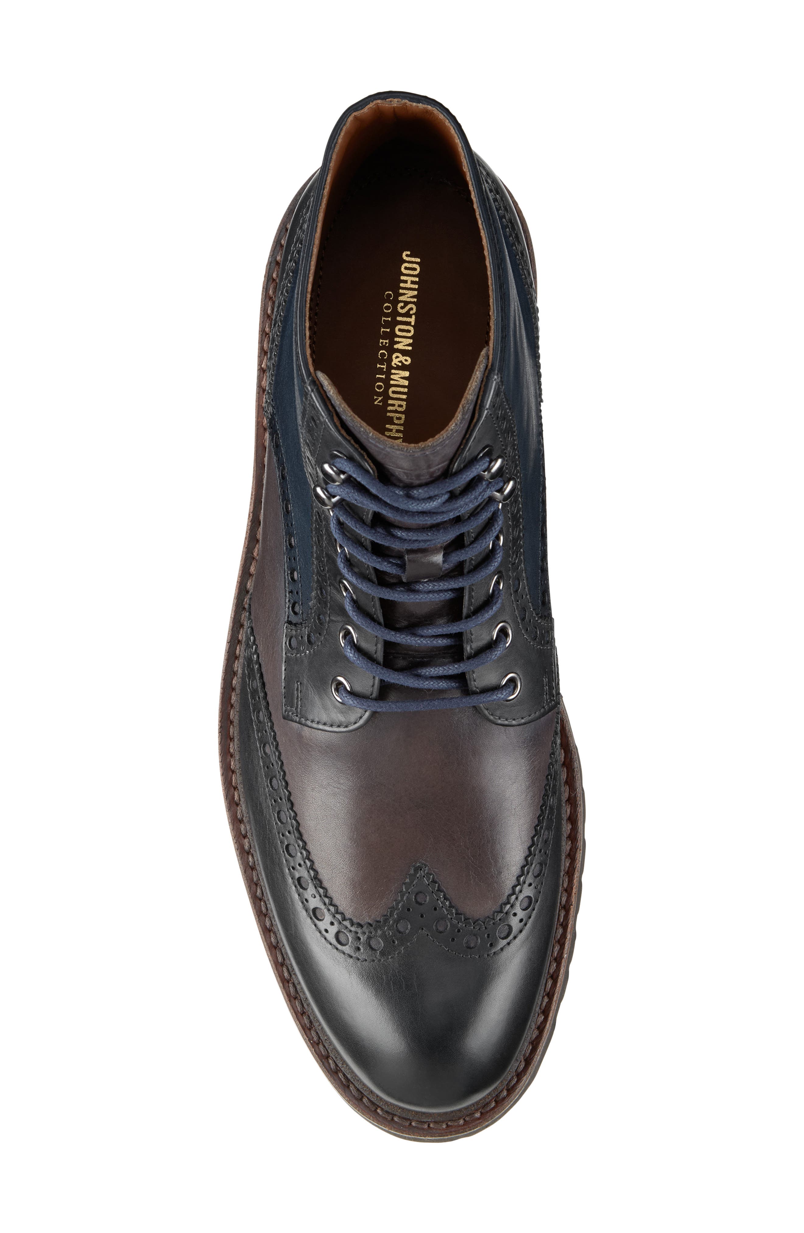 Dudley Wingtip Lug Boot, Alternate, color, NAVY MULTI HAND CALFSKIN