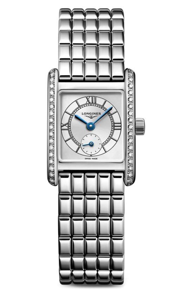 Longines Mini DolceVita Diamond Pavé Bracelet Watch, 29mm, Main, color, Silver