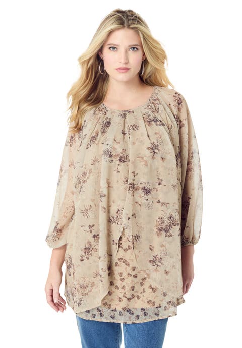 Blouson Sleeve Overlay Blouse