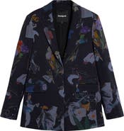 Desigual Graphic Floral Print Single Breasted Blazer