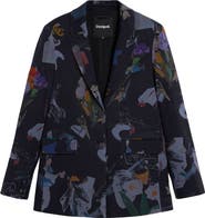 Desigual Graphic Floral Print Single Breasted Blazer