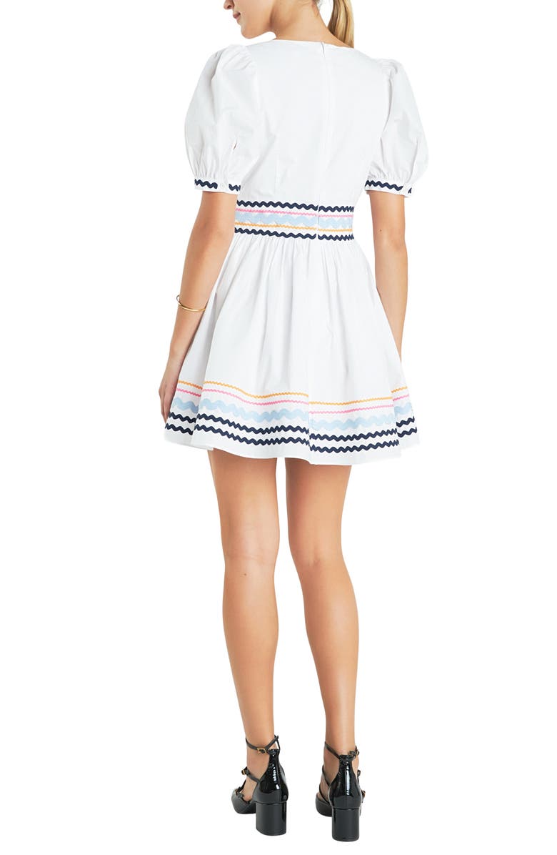 English Factory Rickrack Trim Fit & Flare Minidress, Alternate, color, White