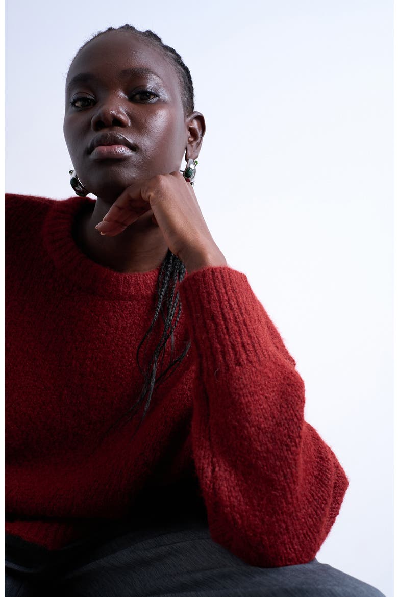 Fluffy Crewneck Sweater, Alternate, color, RED