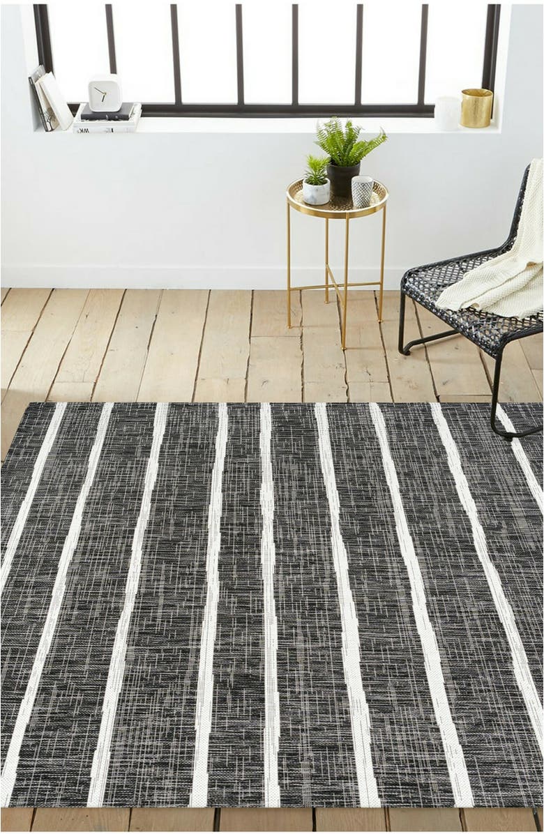 JONATHAN Y Colonia Berber Stripe Indoor/Outdoor Area Rug, Alternate, color, Black/Ivory