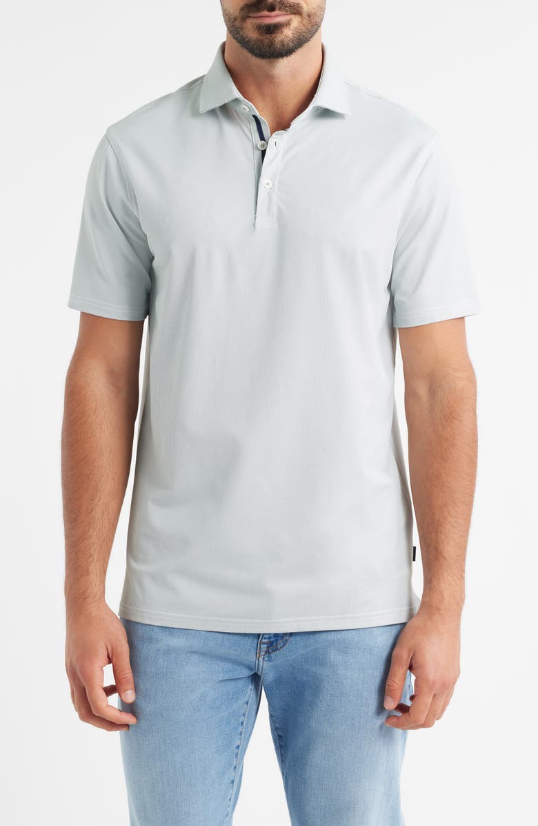 Stone Rose Bird's Eye Print Techno Stretch Performance Golf Polo, Main, color, Light Teal