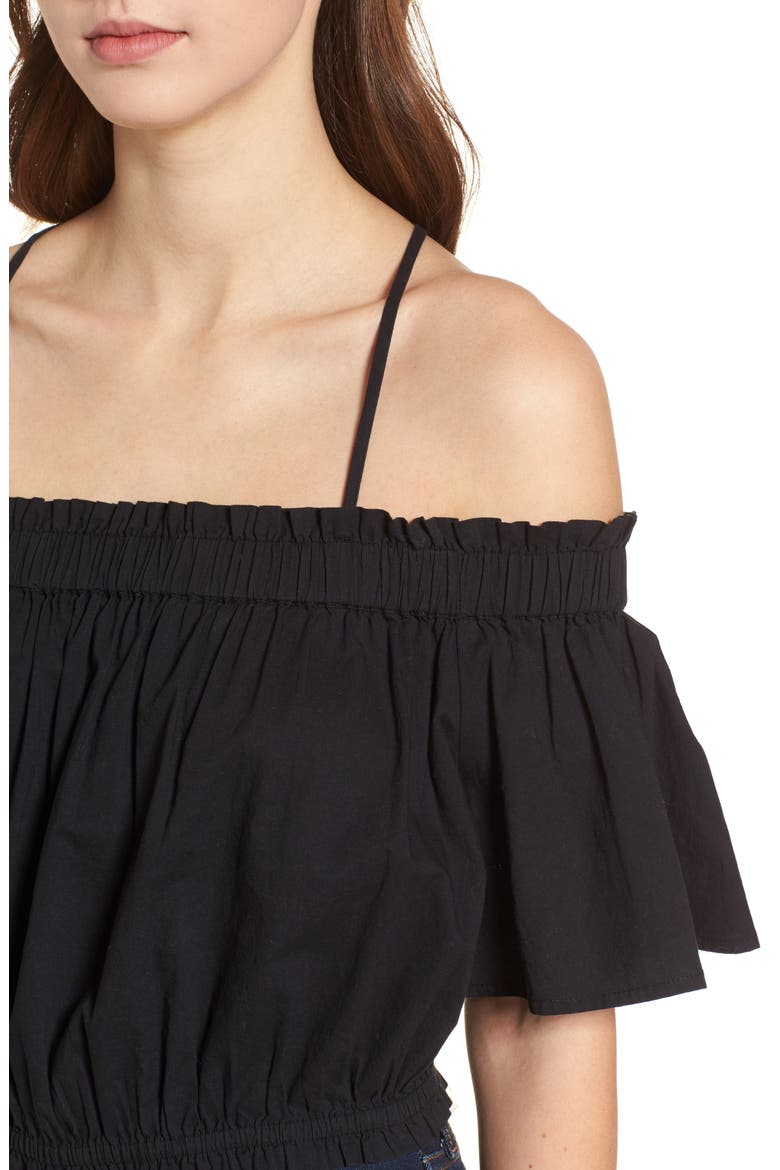 Strappy Cold Shoulder Crop Top, Alternate, color, BLACK