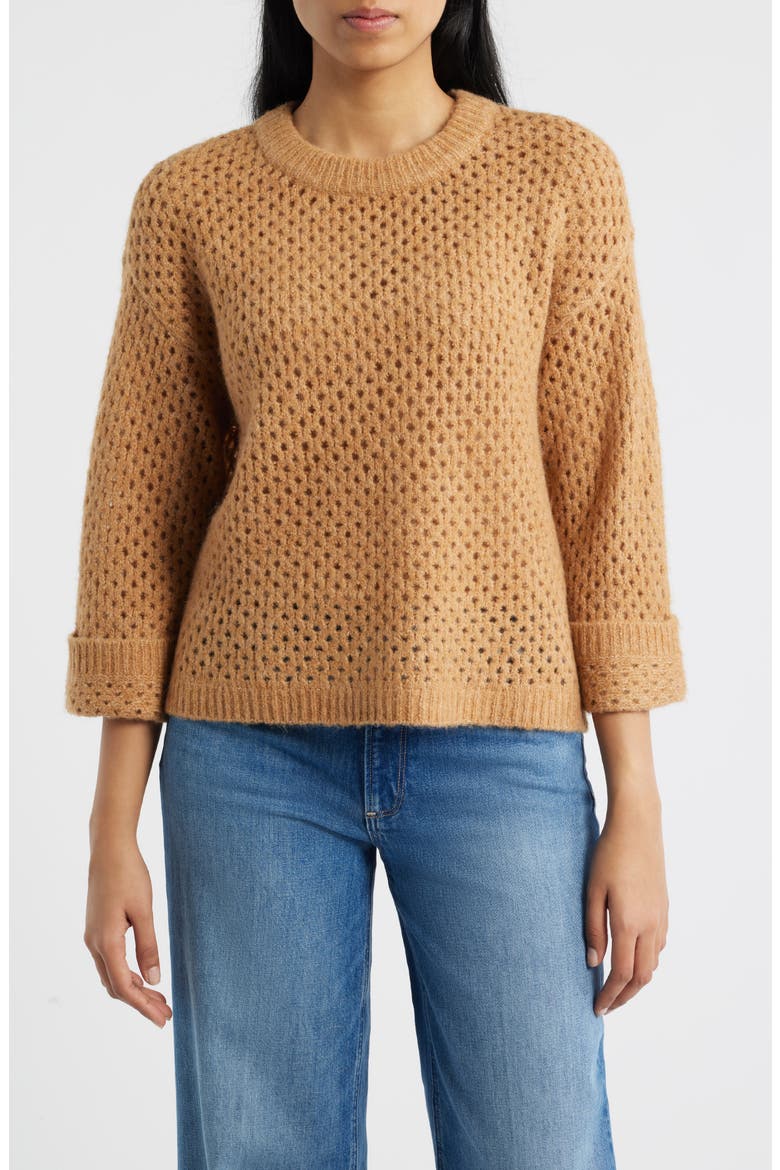 Open Stitch Cuffed Sweater, Main, color, BISCOTTI