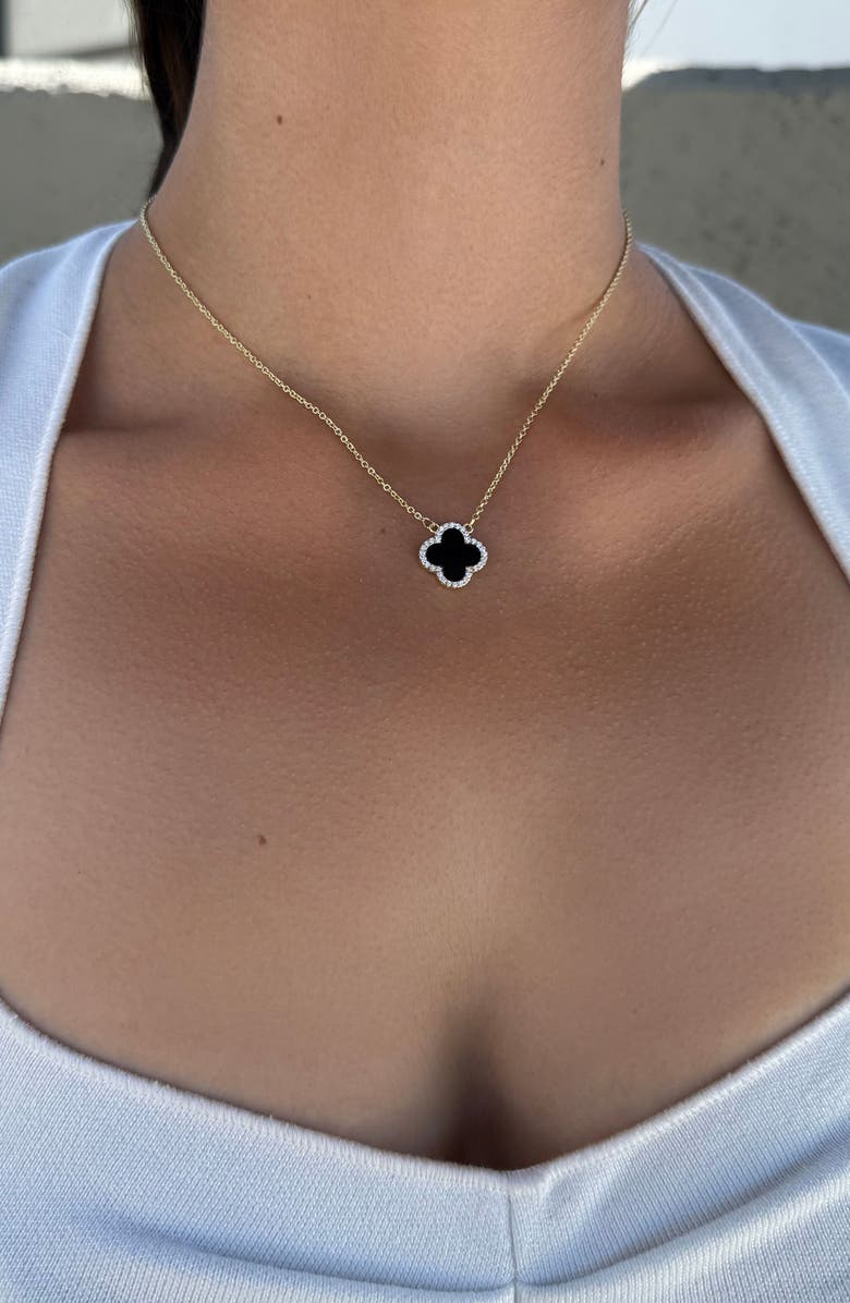 Cubic Zirconia Halo Black Clover Pendant Necklace