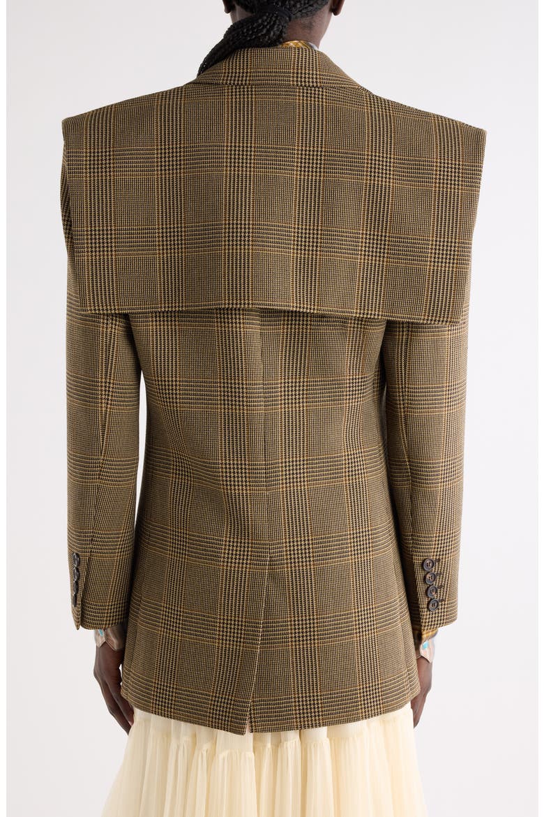 Prince of Wales Check Wool Crêpe Blazer, Alternate, color, BROWN - BLACK