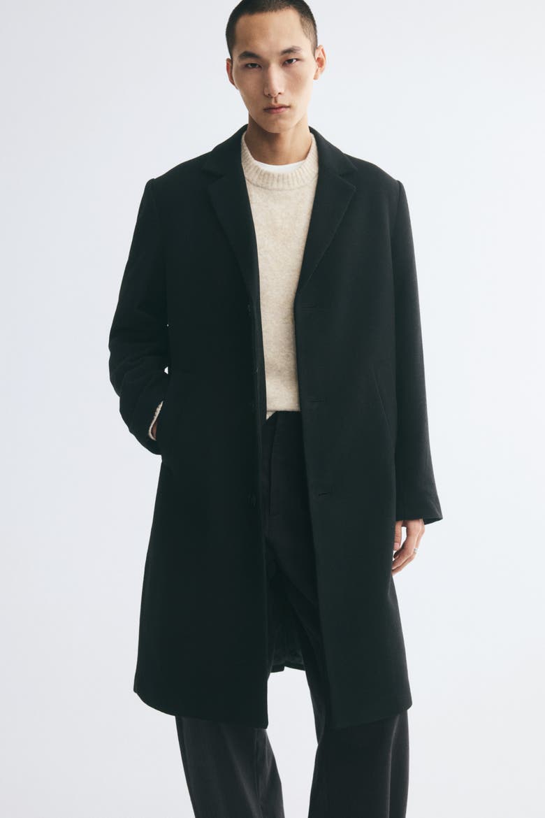 Single-breasted Wool-blend Coat, Alternate, color, Black