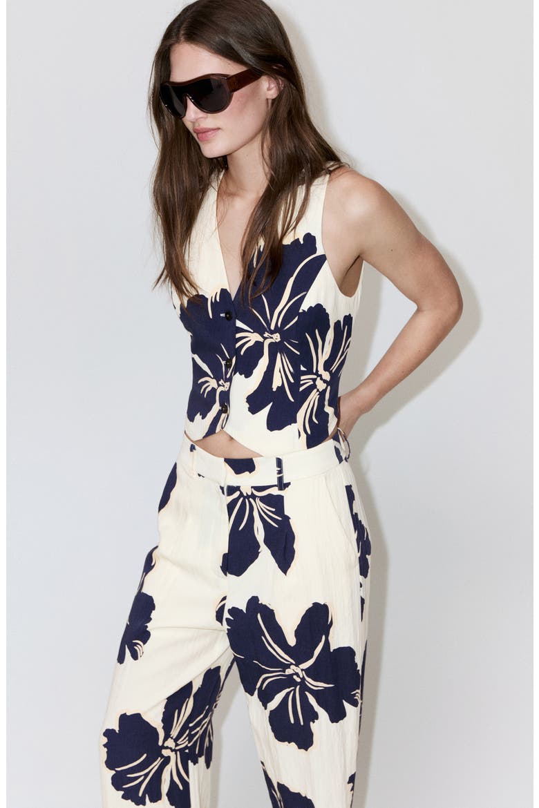 Placed Floral Pants, Alternate, color, OFF WHITE
