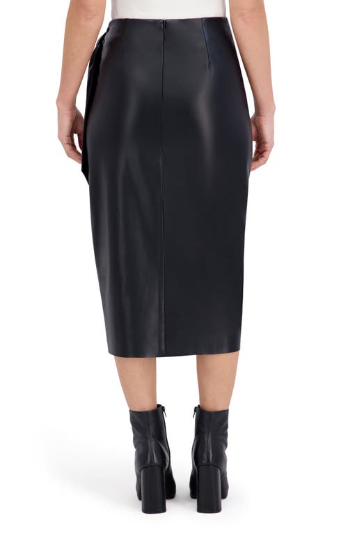Ookie & Lala Supersoft Side Tie Faux Leather Midi Skirt In Black