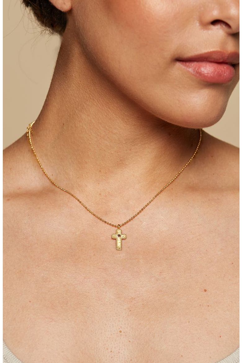 Unwavering Faith Garnet Cross Necklace, Alternate, color, Gold