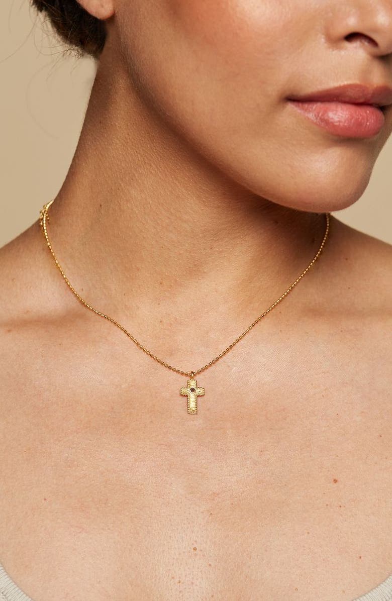 Satya Jewelry Unwavering Faith Garnet Cross Necklace, Alternate, color, Gold
