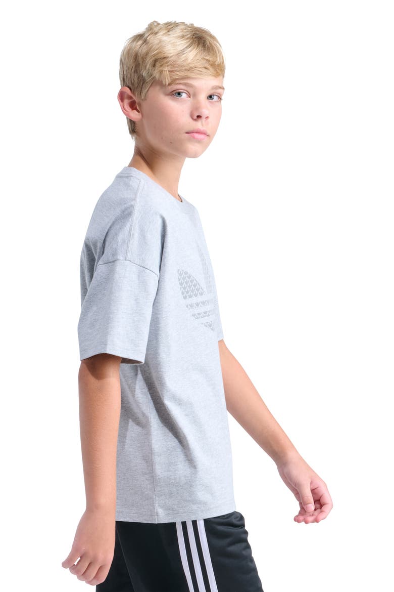 Kids' Oversize Trefoil Logo Graphic T-Shirt, Alternate, color, GREY HEATHER