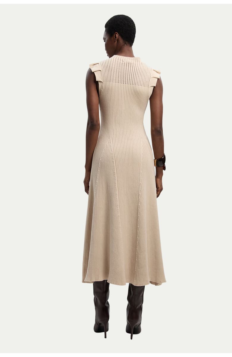 Karen Millen Pointelle Frill Sleeve Knit Midi Dress, Alternate, color, Cream