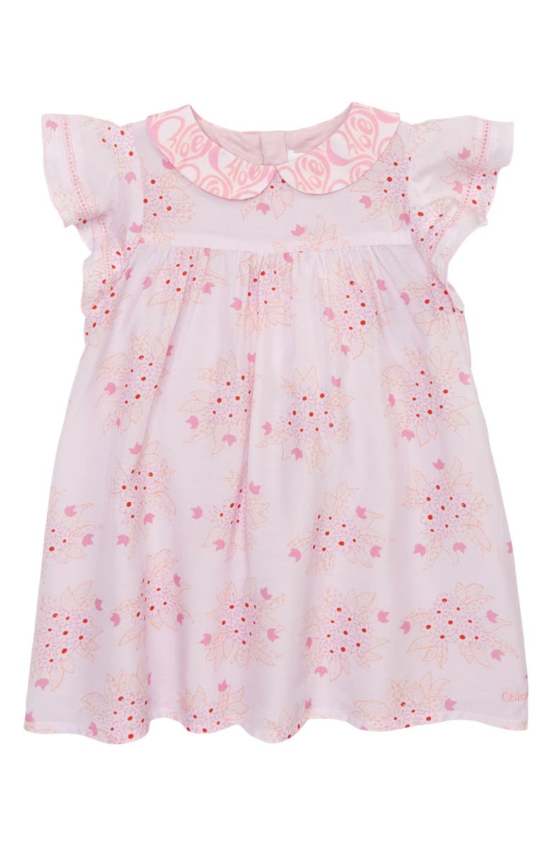 Chloé Kids' Floral Print Ruffle Dress, Main, color, S79 Pink Red