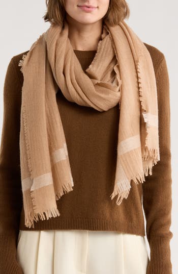 Vince Wool & Cashmere Stripe Scarf In Brown