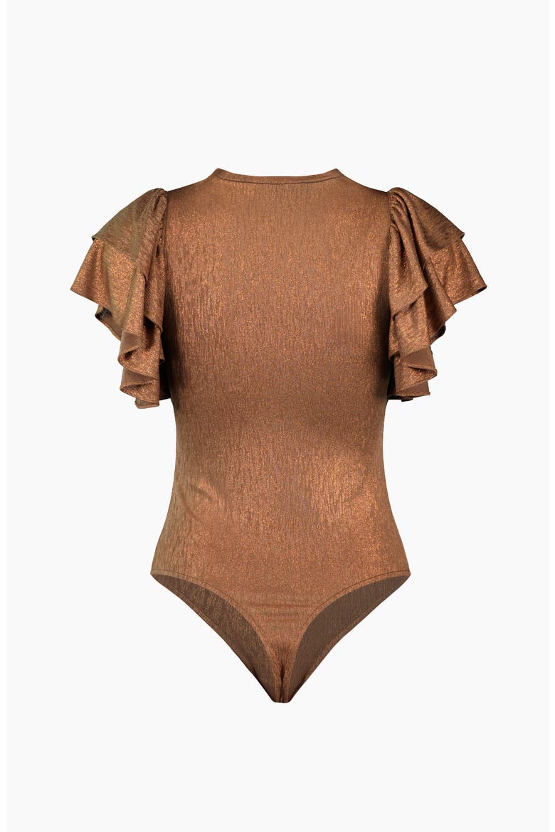 Ruffled Sleeve Round Neck Bodysuit, Alternate, color, Copper