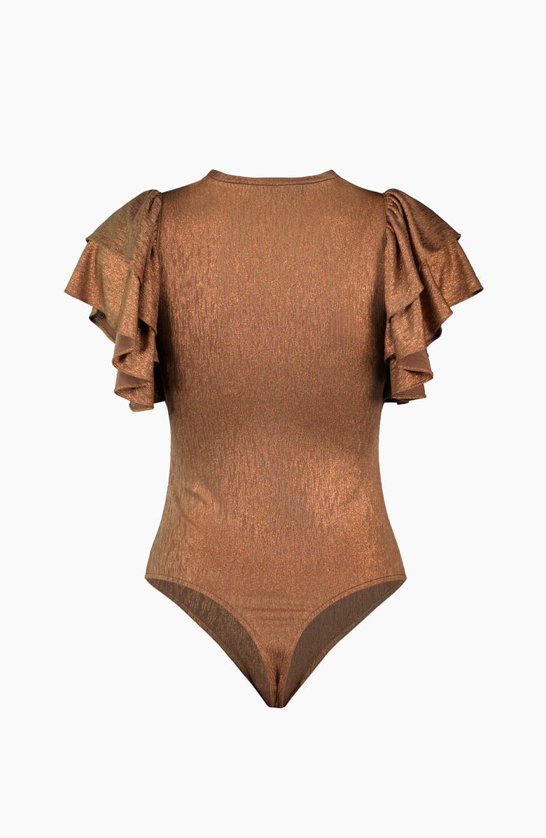 IVONNE Ruffled Sleeve Round Neck Bodysuit, Alternate, color, Copper