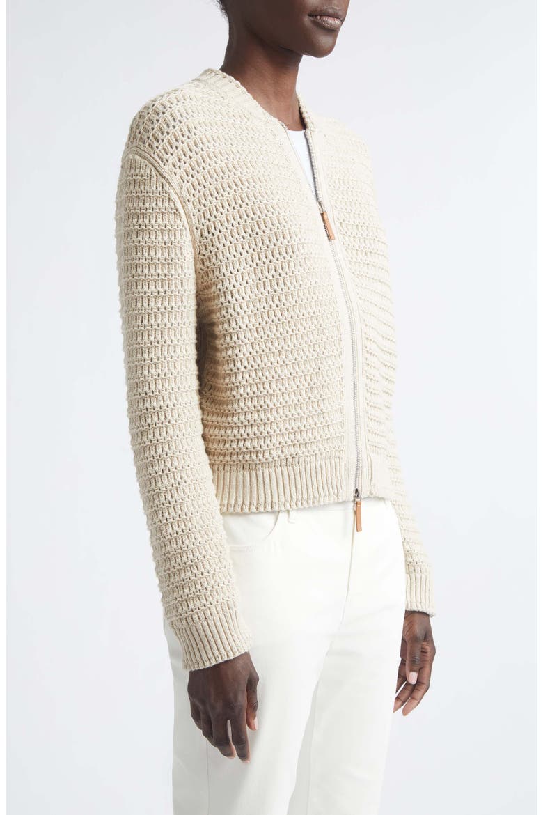 Textured Stitch Wool & Cotton Bomber Cardigan, Alternate, color, SOY