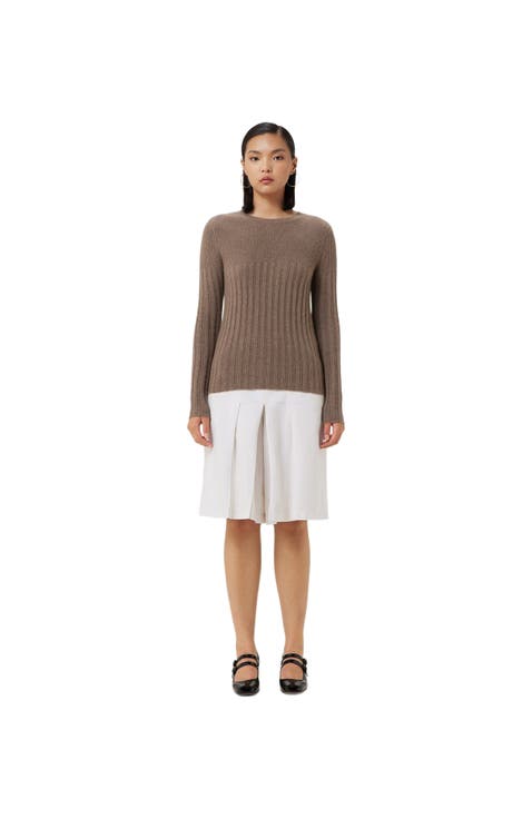 Rib-Knit Cashmere Crew Neck Sweater