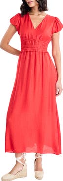 Maggy London Puff Sleeve Fit & Flare Midi Dress