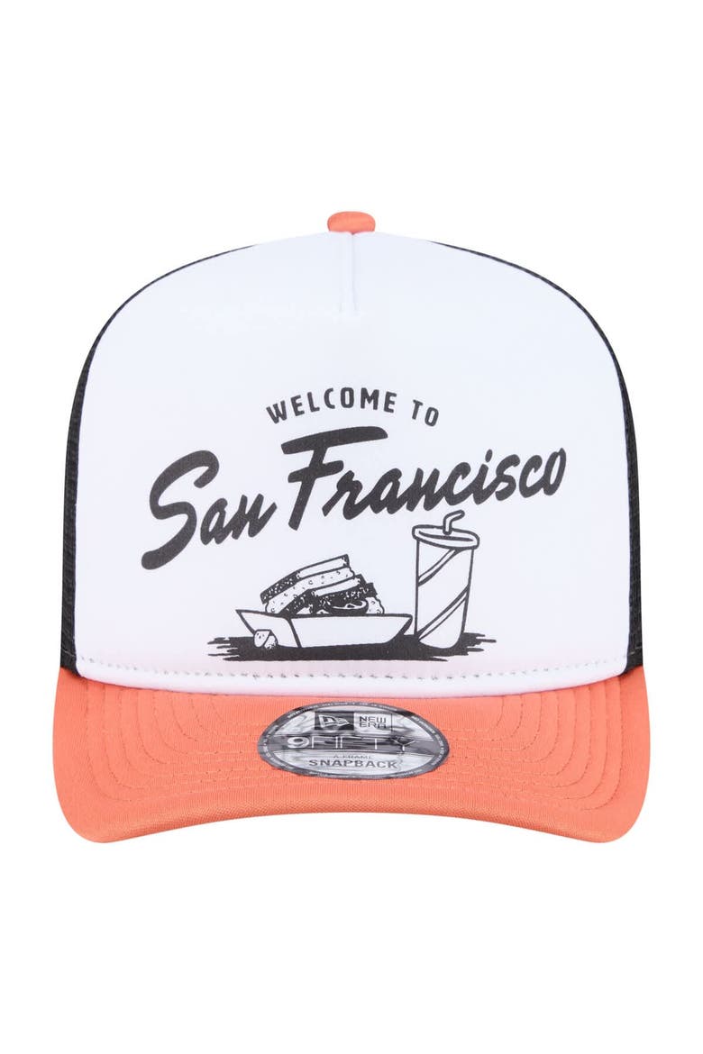Men's New Era  White/Orange San Francisco Giants Foodie A-Frame 9FIFTY Trucker Snapback Hat, Alternate, color, White