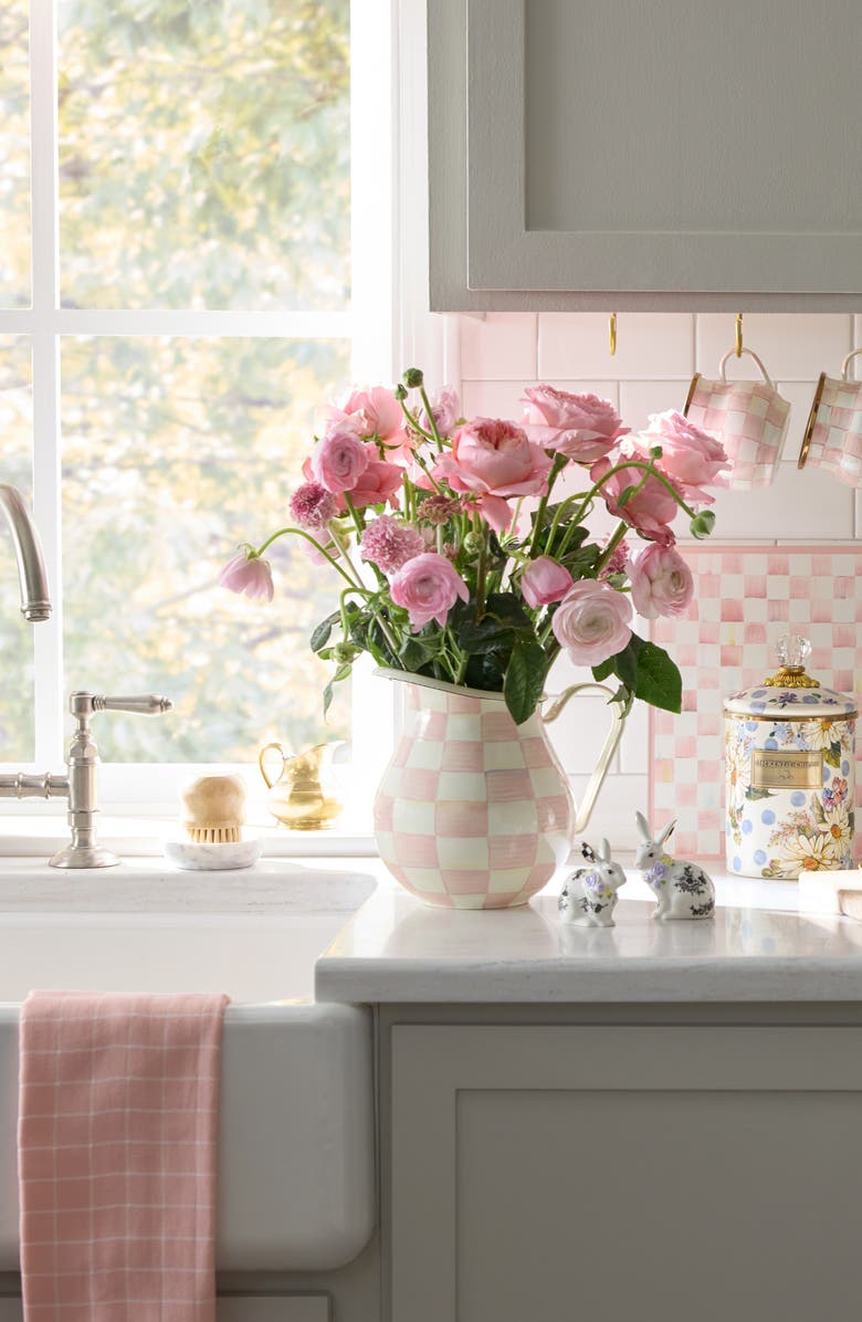 MACKENZIE CHILDS Rosy Check Pitcher, Alternate, color, Pink/ White