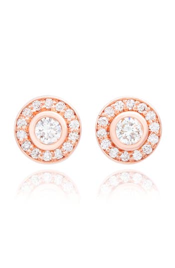 Suzy Levian Diamonds 14k Gold Round Diamond Halo Stud Earrings In Rose