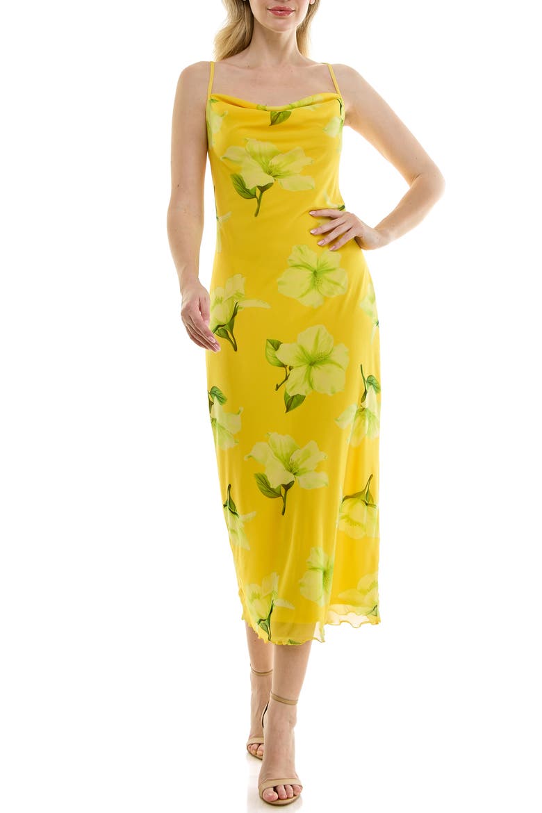 Tropical Mesh Cowl Maxi Dress, Main, color, YELLOW/ GREEN MULTI