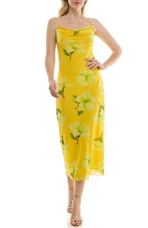 Tropical Mesh Cowl Maxi Dress