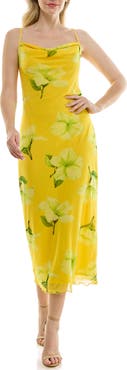 bebe Tropical Mesh Cowl Maxi Dress
