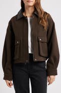 Lucky Brand Faux Leather Collar Crop Bomber Jacket