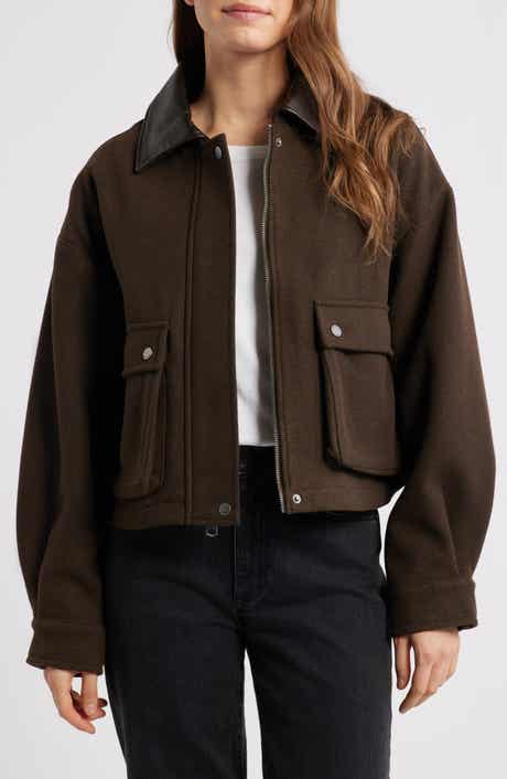 Lucky Brand Faux Leather Collar Crop Bomber Jacket