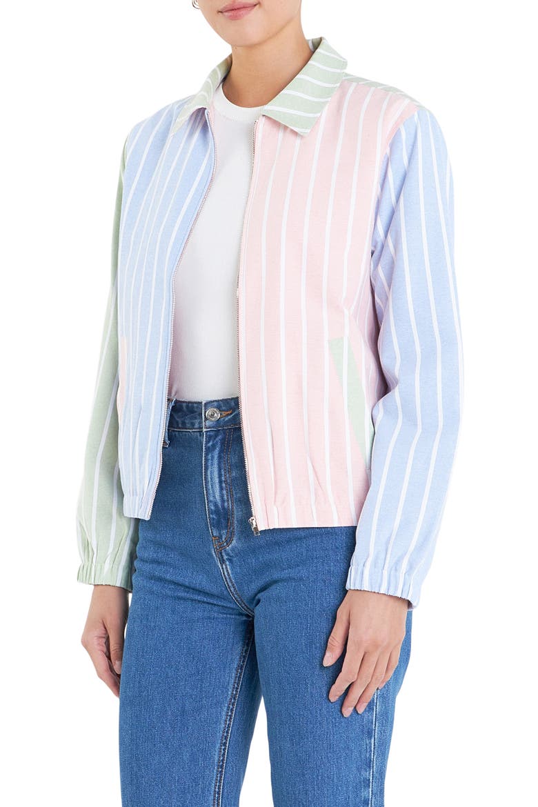Sports Club Colorblock Stripe Cotton Blend Zip Jacket, Alternate, color, GREEN MULTI